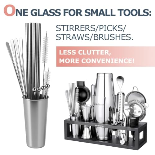 Black Bamboo Bartender Kit with 31-Piece Cocktail Shaker Set - 20/28oz Boston Shaker & Recipe Cards