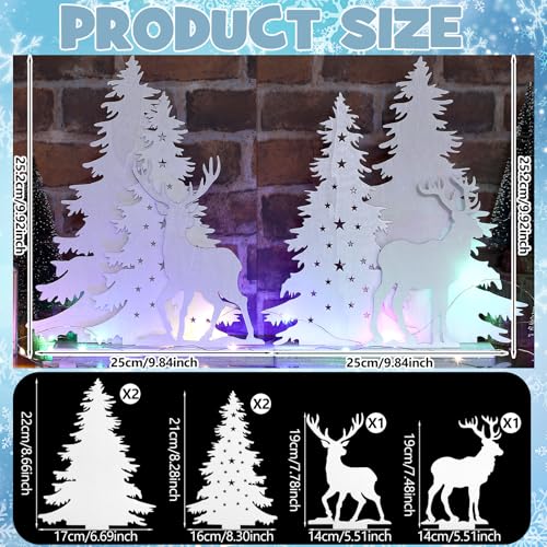 Wooden Christmas Tree and Reindeer Tabletop Decor with Lights - Rustic Holiday Home Decor