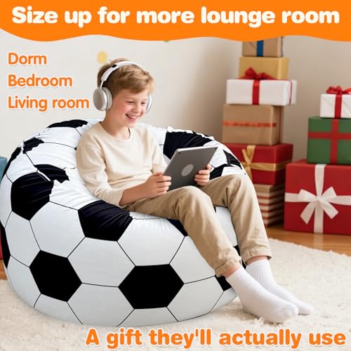 Soccer Bean Bag Chair for Kids Teens Adults - X-Large 30" Diameter Lounger