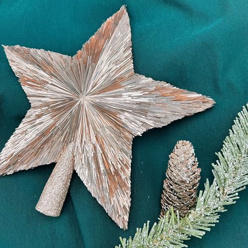 Rose Gold 10-Inch Elegant Christmas Tree Topper - 5-Point Star, 3D Tinsel Design