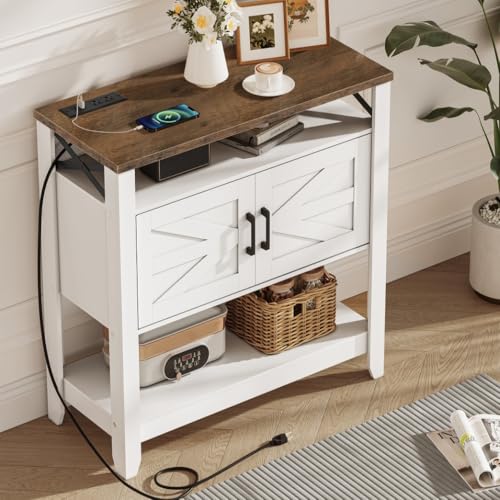 Farmhouse Console Table with Power Outlet, Storage & Entryway Design