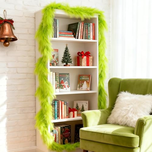 Lemon Green 24 Ft Christmas Garland with Pampas Grass - Faux Feathers, Home Decor