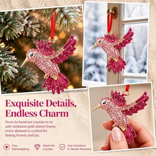 Pink Rhinestone Hummingbird Ornament - WYARMGIF Metal Christmas Décor, 2x2 in