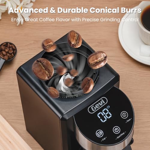Gevi Black Burr Coffee Grinder with 35 Settings, Large Capacity & Portafilter Cradle
