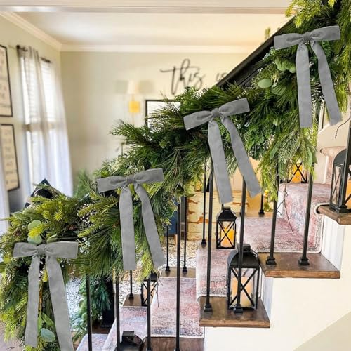 Artmag 24Pcs Velvet Christmas Bows 5x7 in Grey for Wreaths, Doors & Gifts