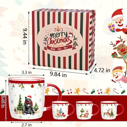 Homlouue Christmas Animal Mugs Set of 4 - Woodland Creatures Holiday Coffee Cups