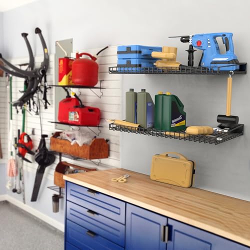 WALMANN 2-Pack Wall Mounted Garage Shelves - Black, 23.5 x 12 Inches