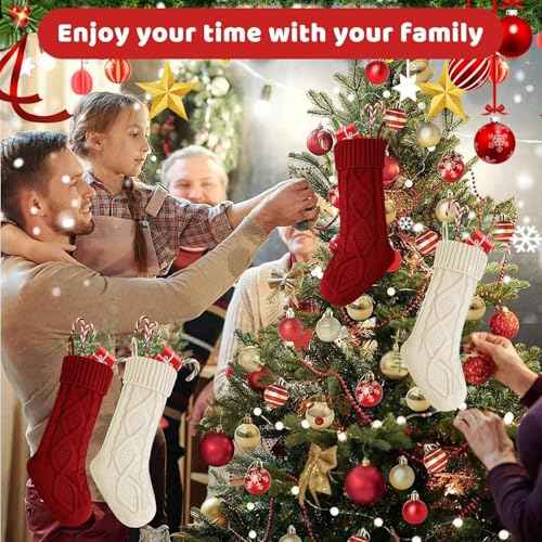 Personalized Stockings Christma, Christmas Stockings, 18 Inches Large Knitted Xmas Stocking for Holiday and Family Stocking for Fireplace Christmas Holiday Party Decoration (White)