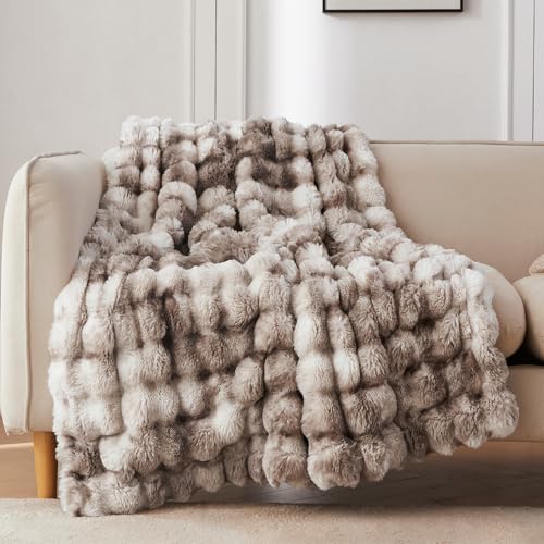 Bubble Faux Fur Throw Blanket - Tie-dye Brown, 60x80 Inches