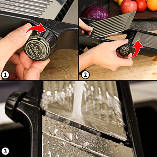 VEKAYA Mandoline Slicer for Kitchen - Stainless Steel Vegetable Slicer with Safety Gloves, Black/Silver