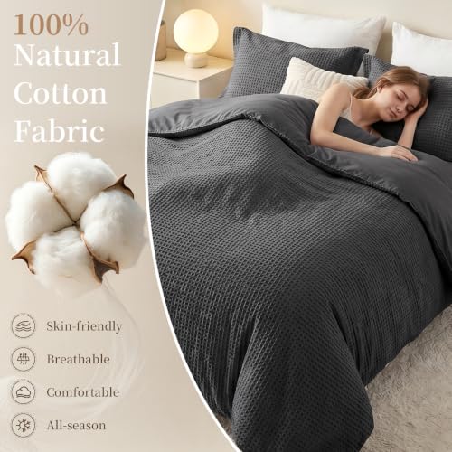 King Cotton Duvet Cover Set with Pillow Shams - Dark Grey, No Comforter, 104x90