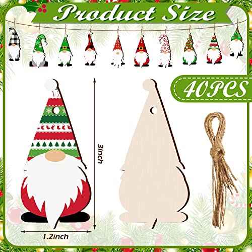 Jetec 40 Pcs Christmas Wooden Gnome Ornament Gnome Hanging Ornaments Handmade Decoration Santa Doll Wooden Hanging Craft for Xmas Tree Decor Holiday Party