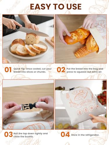 Honiitaa Off-White XL Beeswax Bread Bags with Zipper & Liners - Sourdough Storage