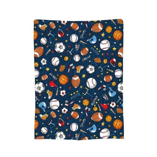 Yomko Sport Theme Throw Blanket - Baseball, Football & Basketball Design 80x60 Inch Gift for Men Women Kids