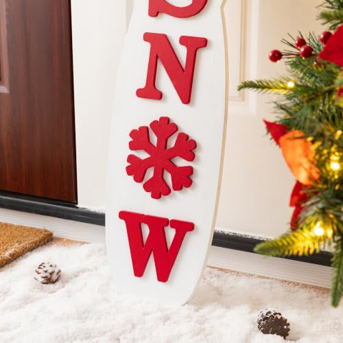 Reversible Snowman Porch Sign 42" Double-Sided Welcome Let It Snow | Glitzhome