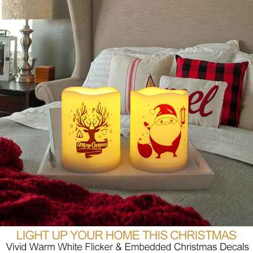 Set of 2 Wavy Edge Christmas 3x4 LED Pillar Candles Outdoor Waterproof - Ivory Pillar Candles Battery Powered with Timer Warm White Unscented Outdoor Flameless Candles Christmas Decorations
