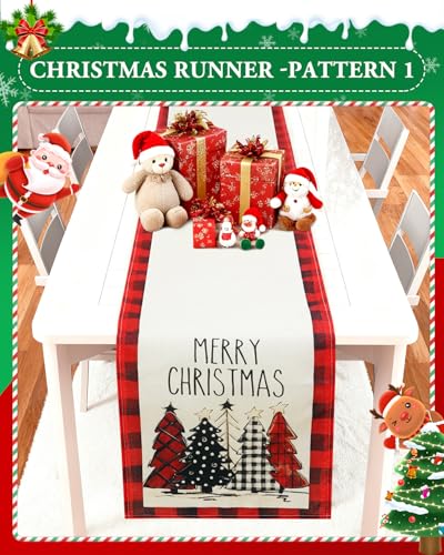 eZAKKA Buffalo Plaid Christmas Table Runner Set of 2 - 72in, Winter Holiday Indoor Decor (Black Tree)