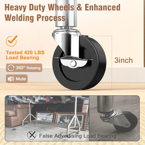 Heavy Duty Rolling Clothes Rack - Silver, 420 LBS Load Capacity, Portable Garment Stand with Lockable Wheels, 63" x 18.9" x 43.3"