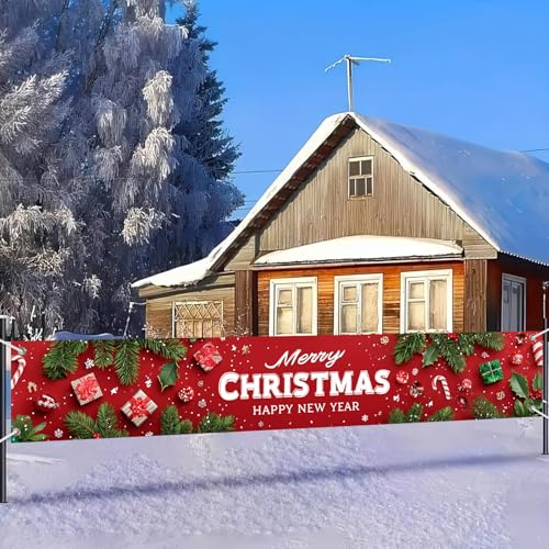 HOMETITUTE Merry Christmas Fence Banner Candy Cane Decor 118x20 Inch - Variation #04