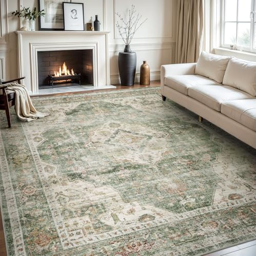 AMOAMI-Area Rug 5X7 Rugs for Living Room-Vintage Soft Green