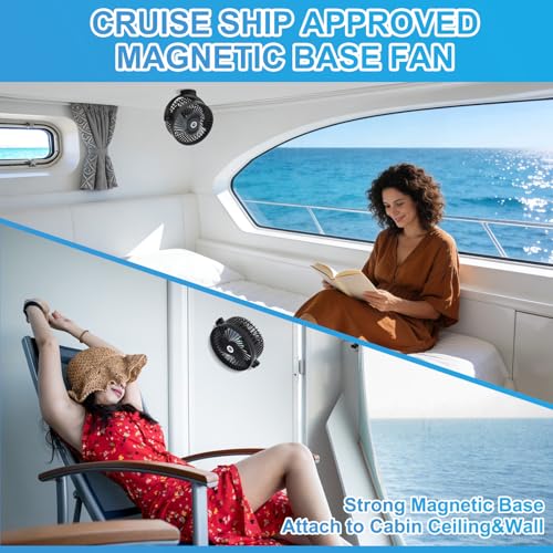 Rechargeable Magnetic Cruise Fan with 12000mAh Power Bank, LED Light & Timer
