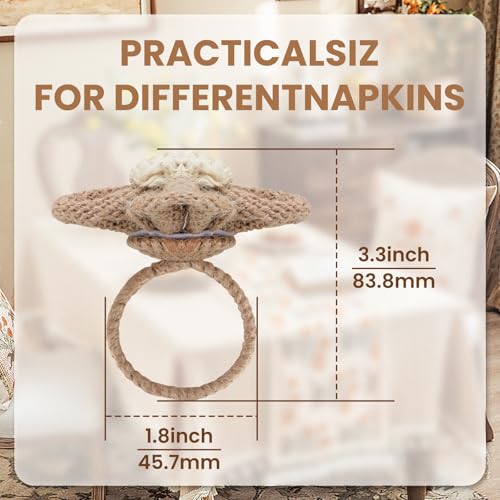 Napkin Rings Set of 6 – Khaki Jute Flower Napkin Holders