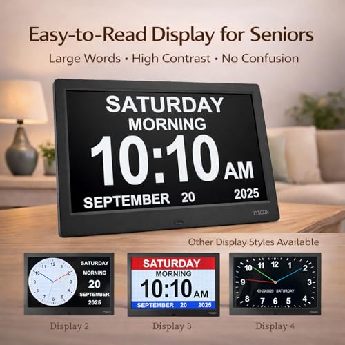 11.5-Inch Digital Dementia Clock with Large Display - Black Variation