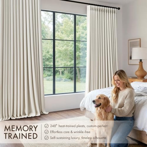 MIULEE Blackout Linen Curtains 2 Panels 50"W x 108"L Natural Pinch Pleated