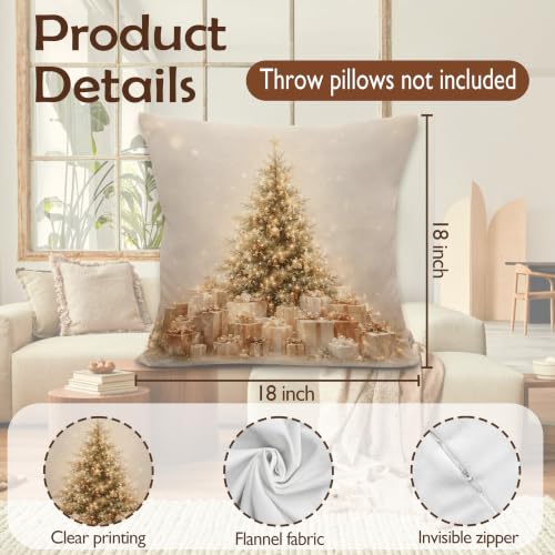 Lengues Xmas-4 Vintage Golden Christmas Tree Pillow Cover 18x18 Inches