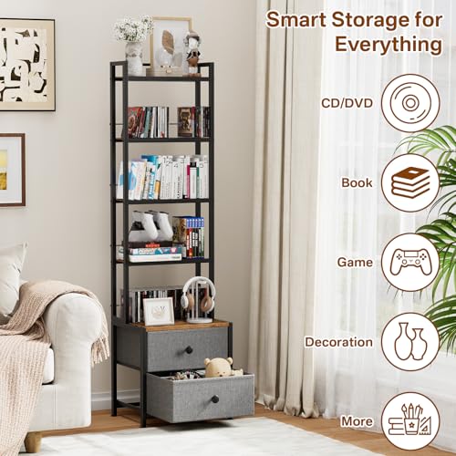Black CD & DVD Storage Rack with Drawer - 5-Tier Media Organizer
