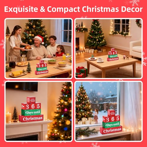 Gleegreets 365 Days Christmas Countdown Wooden Decor Set with Dice - A-Christmas Countdown