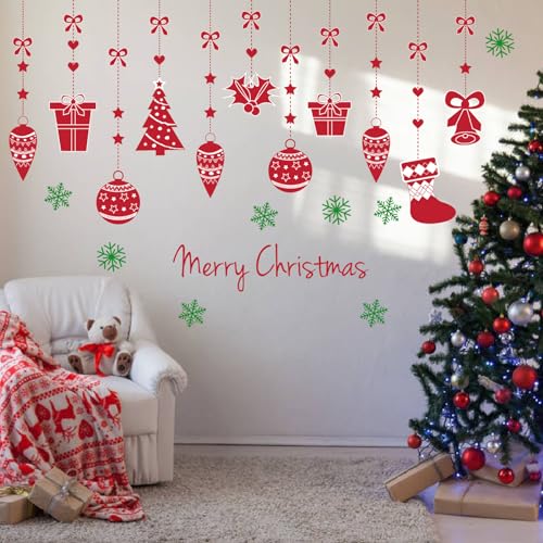 Christmas Wall Decals for Bedroom Hanging Christmas Tree Snowflake Gift Wall Stickers for Living Room Window Decor Removable Art Mural for Kids Baby Gift Nursery Door Decor Supplies (Style)