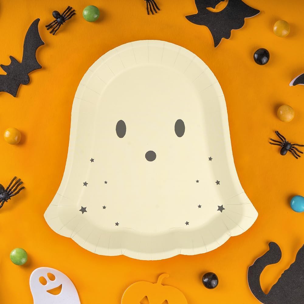 Cheerland Pastel Halloween Paper Plates Cute Ghost Party Decorations Pastelween Disposable Tableware for Spooky Birthday Baby Shower Trick or Treat Classroom Summerween Party Supplies 24pcs