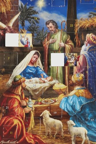 Nativity Themed Advent Calendar Greeting Cards - Assorted Christmas Cards with Envelopes, 12 Pack