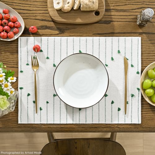 Artoid Mode Dark Green Christmas Woven Rustic Placemats Set of 4 12x18 Inch