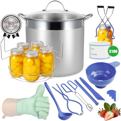 HOMKULA 20.5 Qt Stainless Steel Water Bath Canning Pot with Rack & Lid - Blue Variation