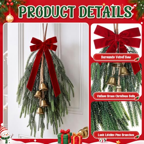 Cindeer 6-Pack 20-Inch Christmas Teardrop Swags Indoor Outdoor Decor Burgundy & Green
