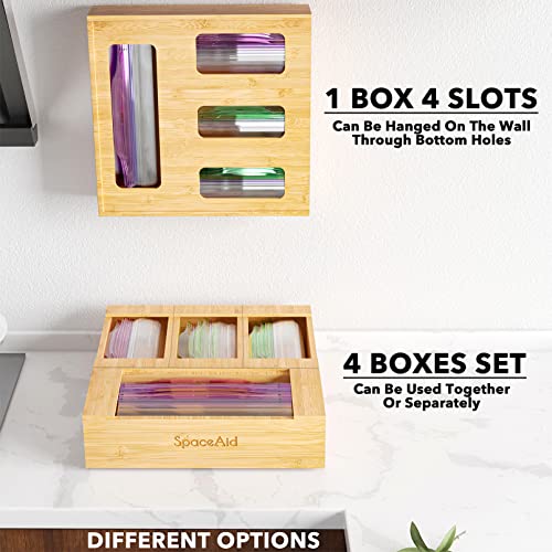SpaceAid Natural Bamboo Bag Storage Organizer for Kitchen Drawer, 3 Inch Height, 4 Slots