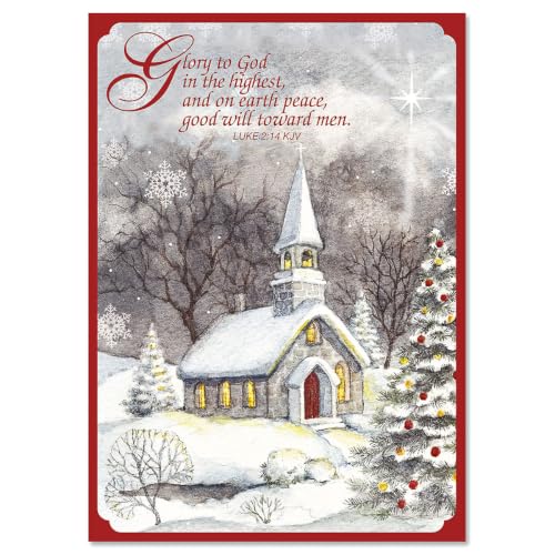 Religious Christmas Greeting Cards Snowy Church Scene Set of 18