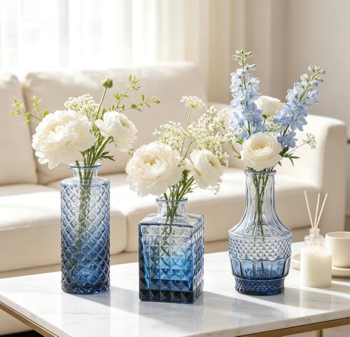 Fixwal Blue Bud Vases Set of 36 – Small Glass Flower Vases for Flowers & Decor
