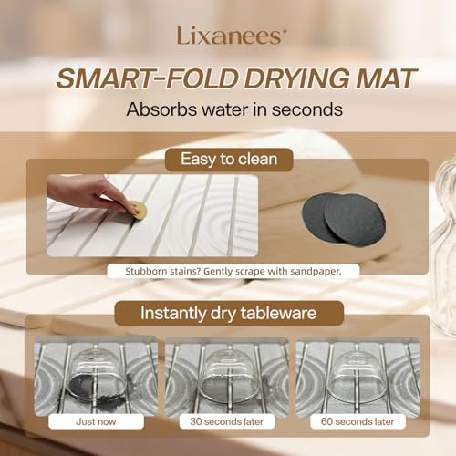 White Stone Drying Mat for Kitchen Counter - 23.62 x 15.35 Inches, Absorbent & Collapsible