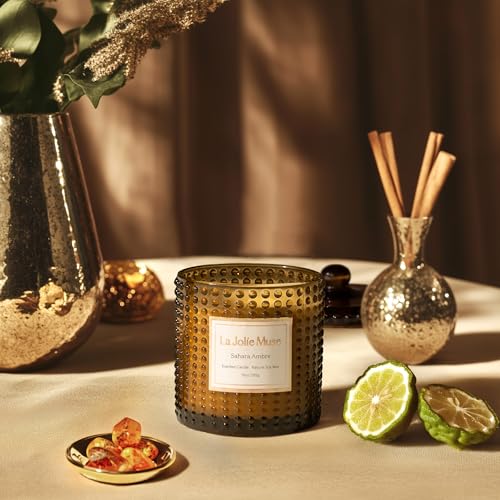 Sahara Amber Scented Candle - 10 oz Soy Wax with Autumn Fragrance, Cozy Home Decor