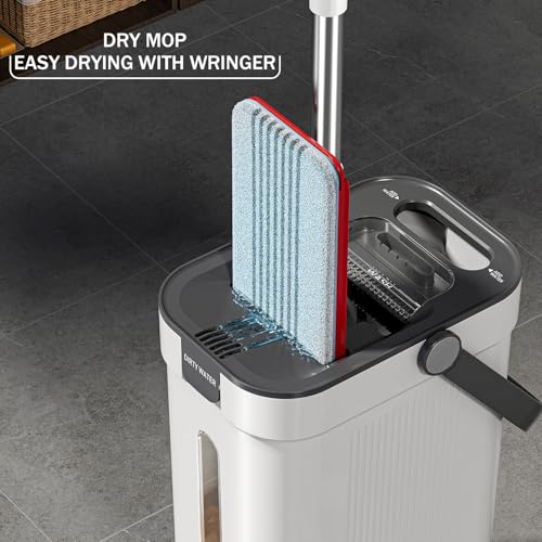 HoMettler White Dual Mop & Bucket System with Microfiber Pads & Extendable Handles