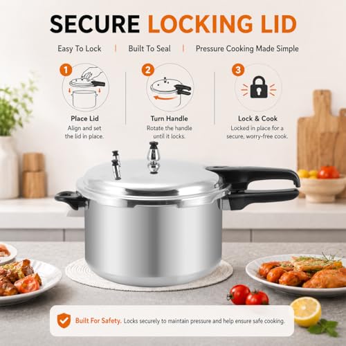 12 Qt Aluminum Pressure Cooker with Steaming Rack for Gas Stove Cooking