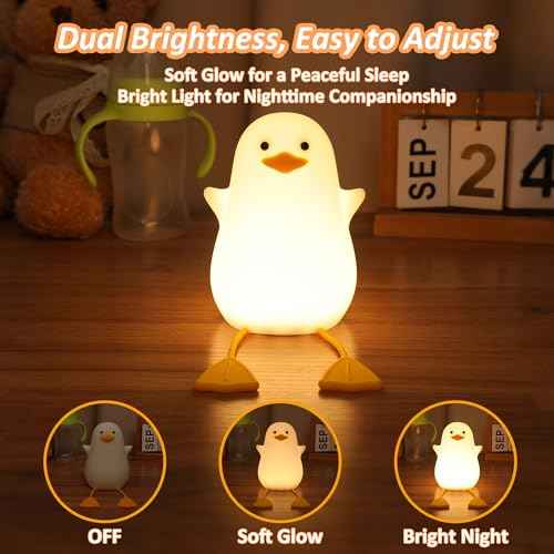 Duck Night Light for Kids, Cute Benson Ducks Gifts, Squishy Touch Silicone Animal Nursery Bedside Lamp Goose Gifts, Dimmer & Rechargeable, Birthday Gifts for Boys Girls Women Teens