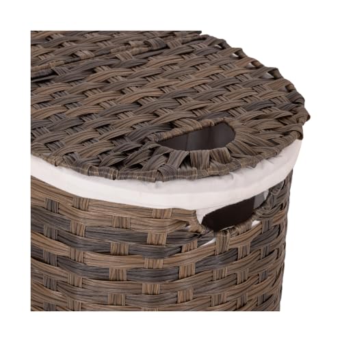 Handwoven Portable Laundry Hamper with Removable Liners - Mocha Brown, Oval 1-Pack
