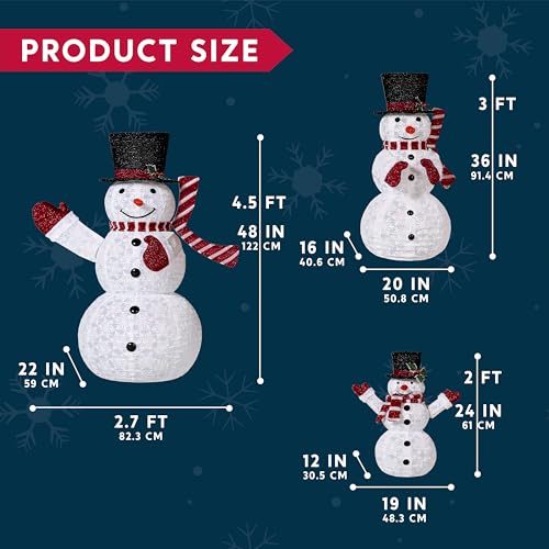 Joiedomi 3-Pack Christmas Snowman Yard Decor with LED Lights - White & Red Scarves