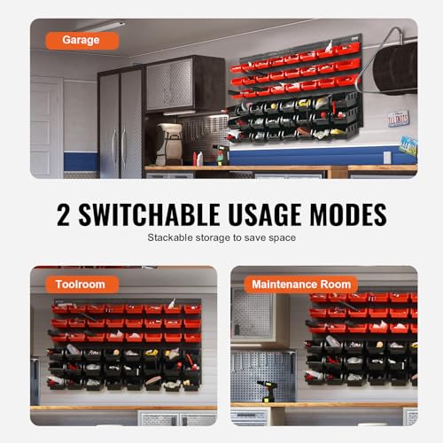 48-Bin Wall Mounted Storage Organizer for Garage and Workshop - Stackable Parts Rack