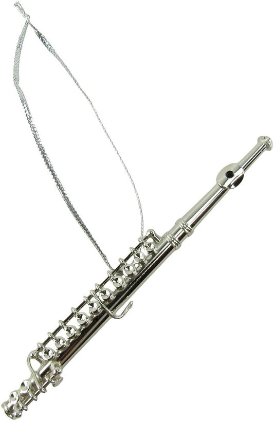 Miniature Silver Flute Ornament - Realistic Musical Instrument Decor by Treasure Gurus