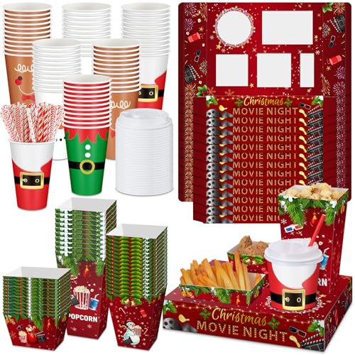 Christmas Movie Night Snack Tray Set Snow - 24 Sets with Cups & Accessories